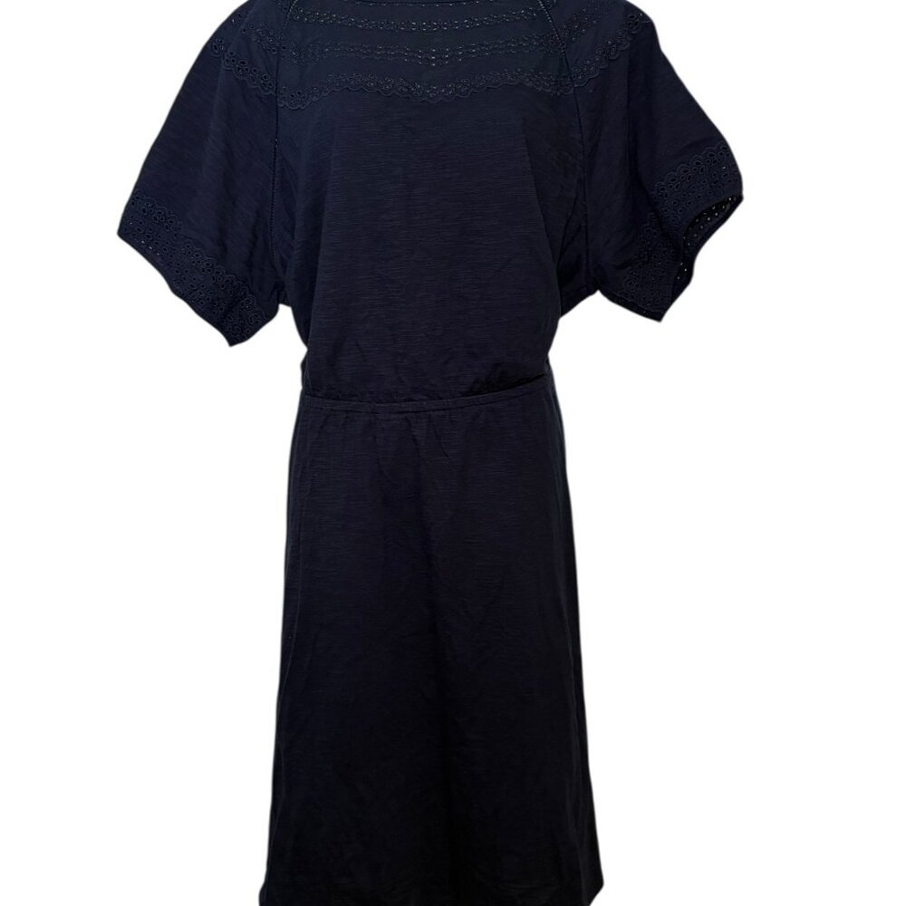 Talbots 3X Navy Eyelet Slub Knit Fit & Flare Dress Plus - Picture 3 of 7